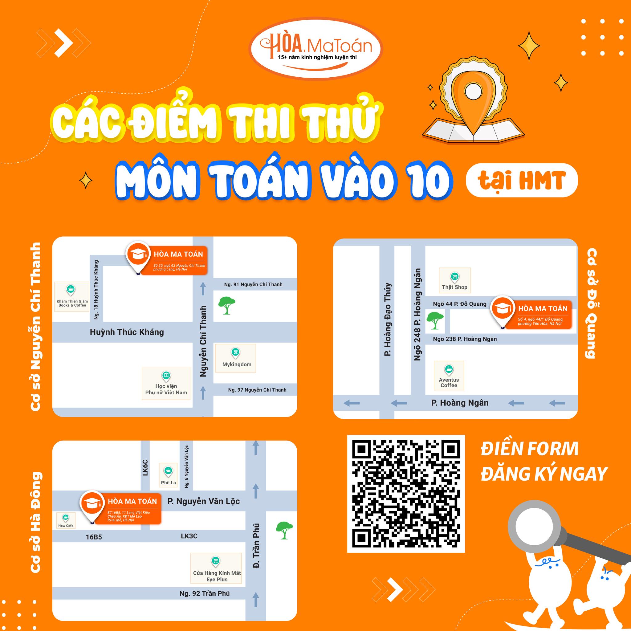 các điểm thi vào 10 tại hòa ma toán